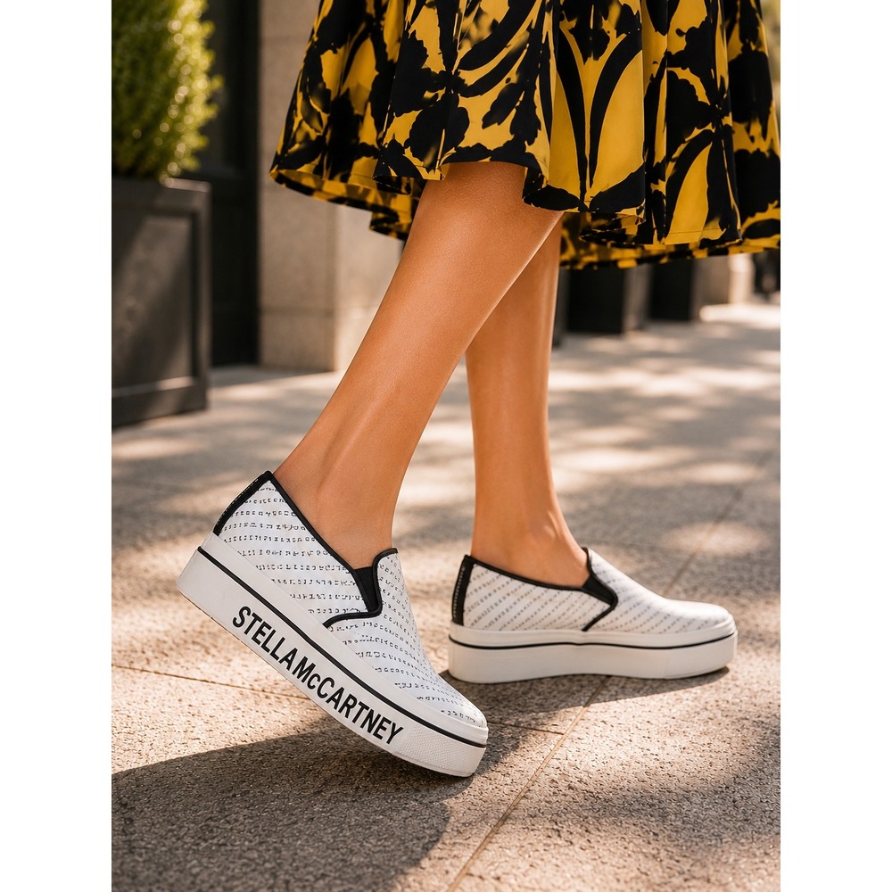 Stella McCartney Platform Sneakers Women's Size 8 White Good Logo Print
